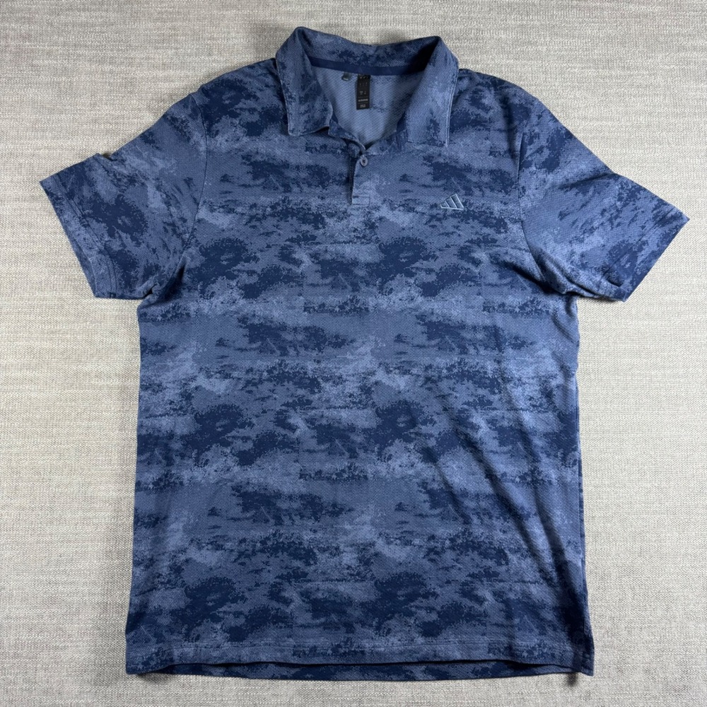 Adidas Golf Polo Organic Cotton Shirt Men's Large Blue Camo Print Stretch